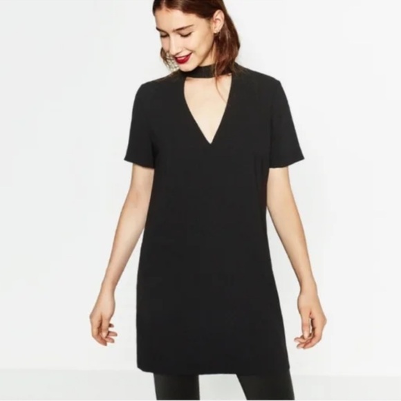 ZARA WOMAN Cut-Out V-Neck Shift Mini Dress - Picture 2 of 10